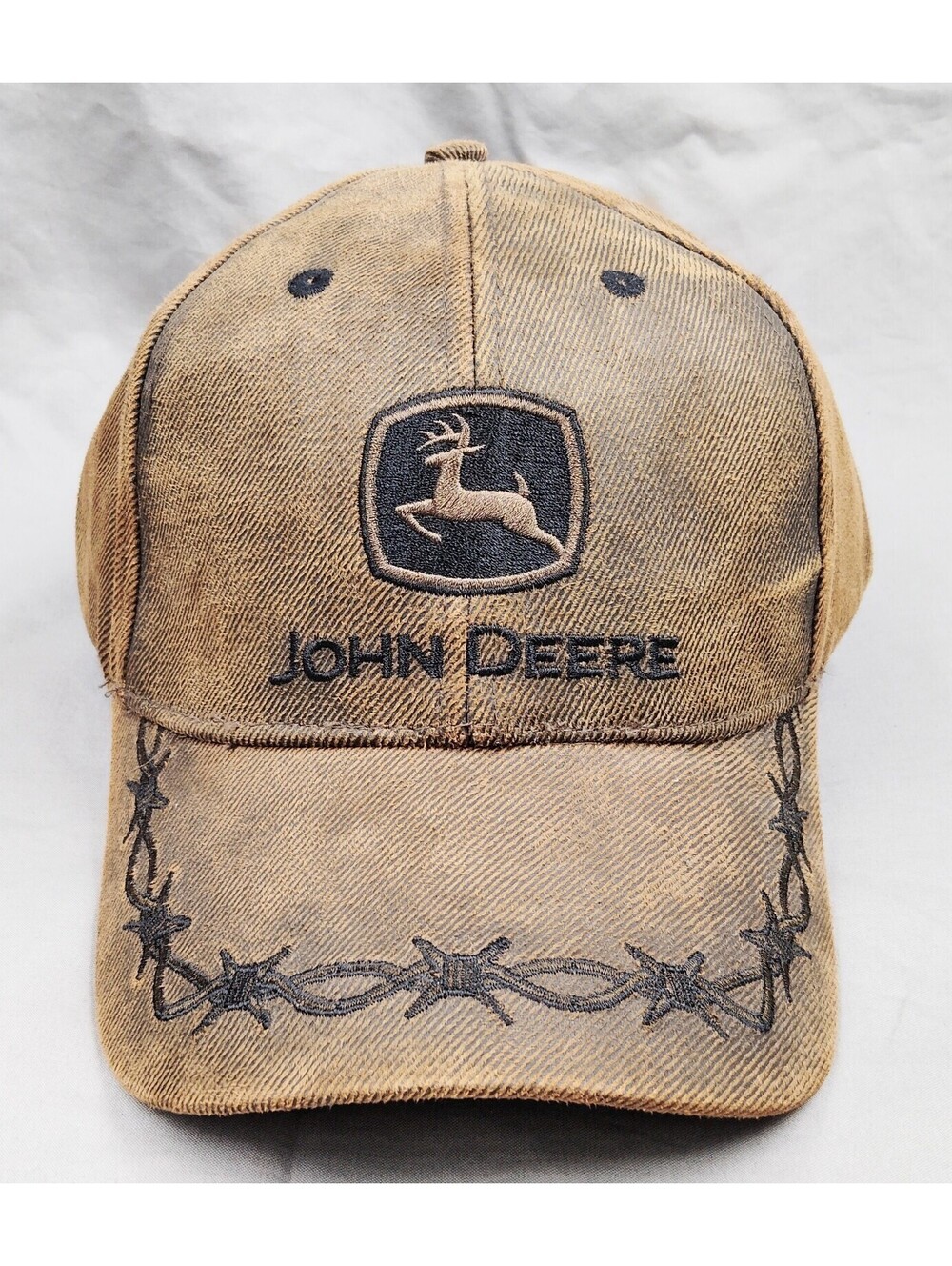 John Deere Country Hat Brown Oilskin Barbed Wire Distressed Tractor Cap OSFM